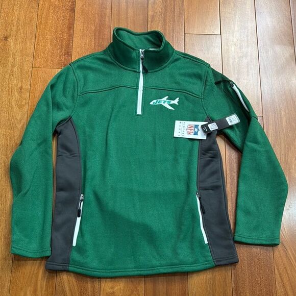 NWT NY NFL Jets Official Quarter-Zip Pullover Sweatshirt with Zipper Pockets M - Picture 1 of 12